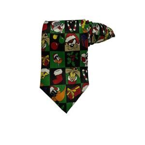 Looney Tunes Christmas Holly Bugs Bunny Tweety Taz Wile E Coyote Vintage Necktie